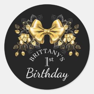 Coquette Gold Bow First Birthday Classic Classic Round Sticker