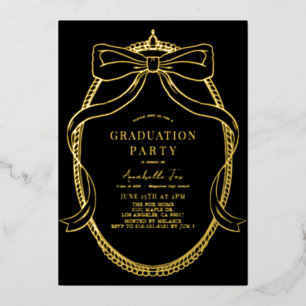 Coquette Gold Bow Ribbon Black Graduation Party