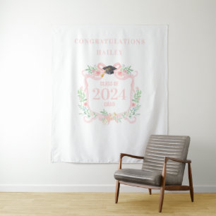 Coquette Graduation Crest w/ Bow Photo Backdrop Tapestry