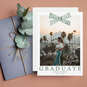 Coquette Green Bow Photo Graduation Announcement