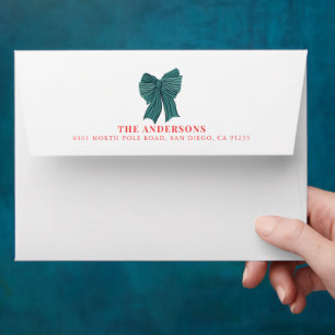Coquette Green & Red Bows Christmas Holiday Envelope