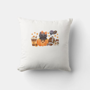 Coquette Halloween Cute Cat Pumpkin Football Fall  Cushion