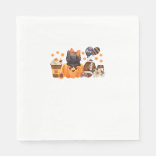 Coquette Halloween Cute Cat Pumpkin Football Fall Napkin