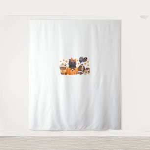 Coquette Halloween Cute Cat Pumpkin Football Fall Tapestry