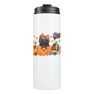 Coquette Halloween Cute Cat Pumpkin Football Fall Thermal Tumbler