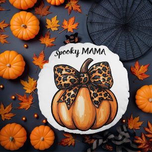 Coquette Halloween Leopart  Pumpkin Bow Retro Round Cushion