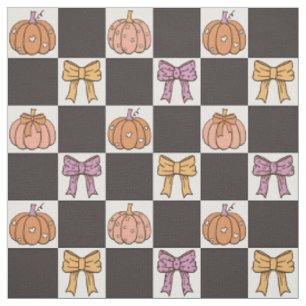 Coquette Halloween Party Girly Pumpkin Bow Preppy Fabric