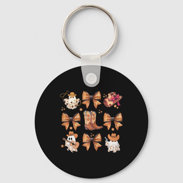 Coquette Halloween Pumpkin Bow Coquette Bow Coquet Key Ring (Front)