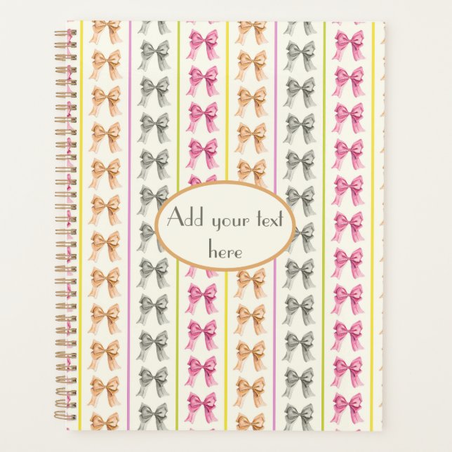 Coquette hand-painted bows & stripes planner (Front)