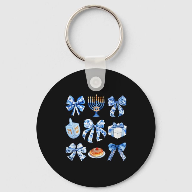 Coquette Hanukkah Bow Jewish Bow Menorah Bow Women Key Ring (Front)