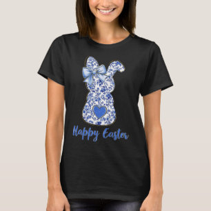 Coquette Happy Easter Blue Floral Chinoiserie Bunn T-Shirt