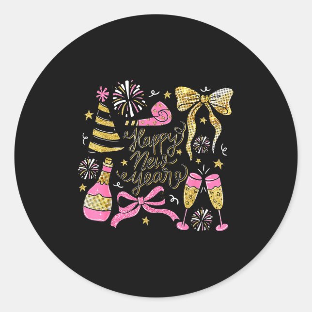 Coquette Happy New Year 2026 Champagne New Year's  Classic Round Sticker (Front)