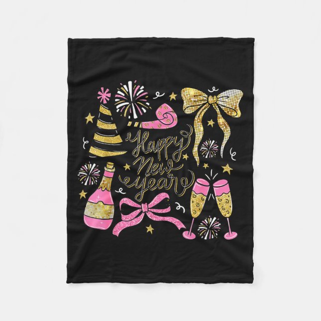 Coquette Happy New Year 2026 Champagne New Year's  Fleece Blanket (Front)