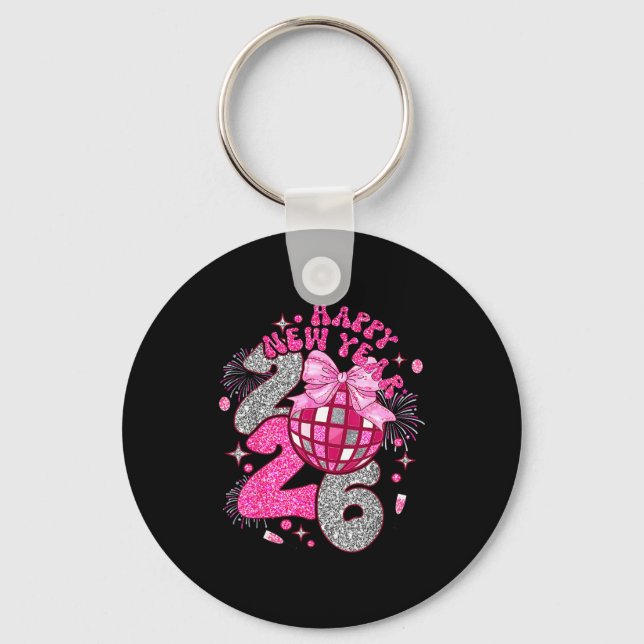 Coquette Happy New Year 2026 Party Matching Family Key Ring (Front)