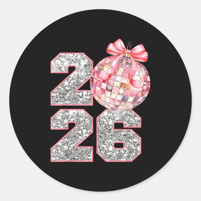Coquette Happy New Year Party 2026 Family Women Gi Classic Round Sticker (Front)