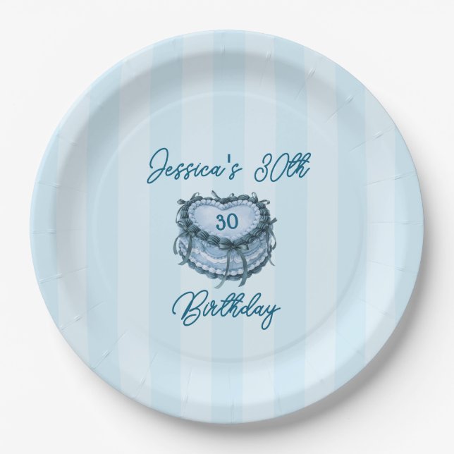 Coquette Heart Birthday Cake Paper Plate (Front)