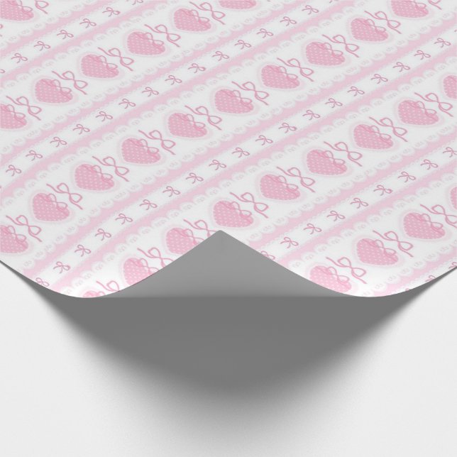 “Coquette Heart & Bow Wrapping Paper – Pink Romant (Corner)