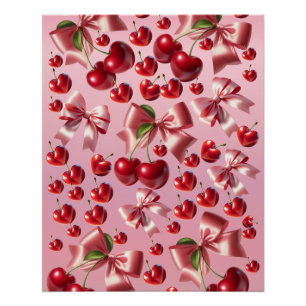 Coquette Heart Cherry Bow Pattern Poster