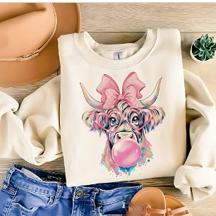 Coquette Highland Cow Bubblegum Tshirt Design,