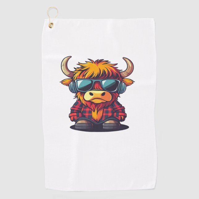 Coquette Highland Cow Bubblegum Tshirt Design, Hol Golf Towel (Front)