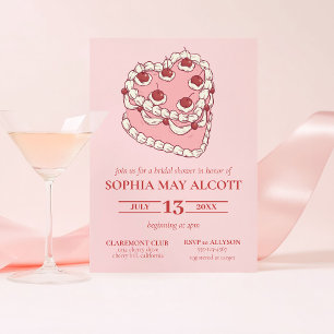 Coquette Illustrated Cherry Cake Bridal Shower Invitation