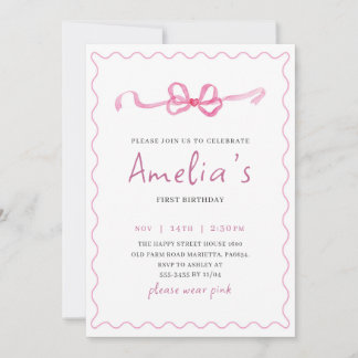 Coquette Invitation for Birthday Girl Bow Party