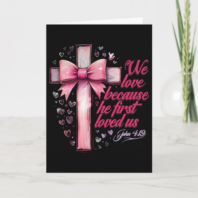 Coquette Jesus Valentine Cross Bow Christian Love  Card (Front)