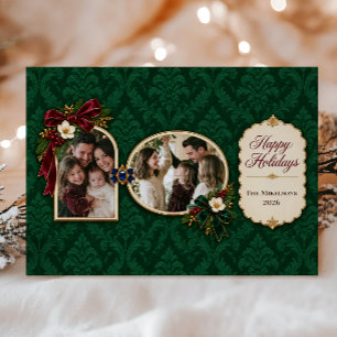 Coquette Jewel Tone Velvet 2 Photos Christmas Holiday Card