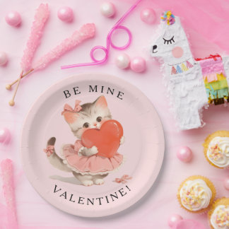 Coquette Kitty Vintage Be Mine Valentine Paper Plate