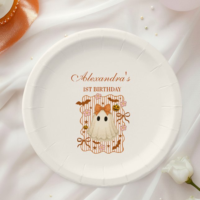Coquette Lace Ghost Halloween 1st Birthday Paper Plate (Creator Uploaded)