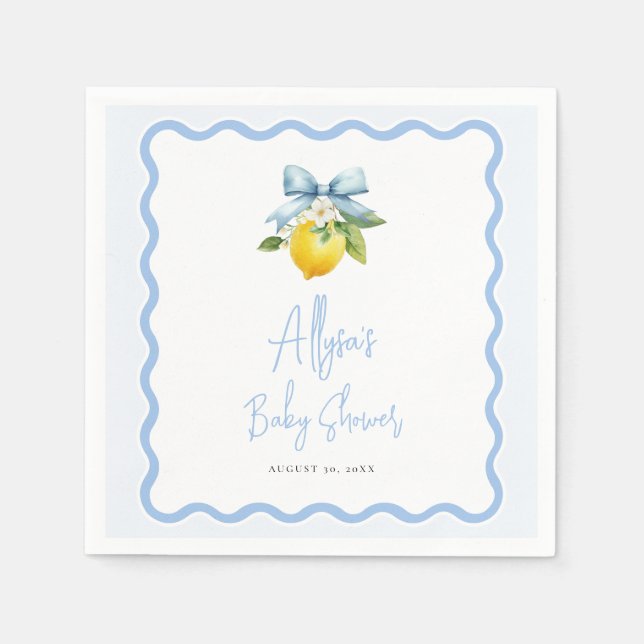 Coquette Lemon Ciao Baby Wavy Border Baby Shower Napkin (Front)
