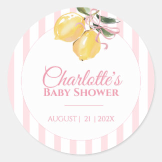 Coquette Lemon Pink Baby Shower Classic Round Sticker