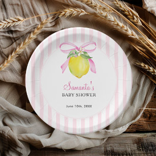 Coquette Lemon Pink Baby Shower Paper Plate
