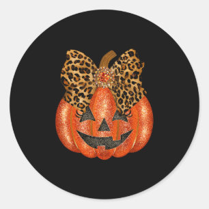 Coquette Leopard Bow Pumpkin Thanksgiving Fall Wom Classic Round Sticker
