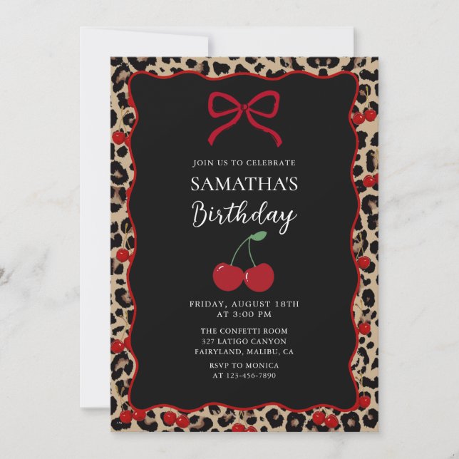 Coquette Leopard Cheetah Girl Birthday Invitation (Front)