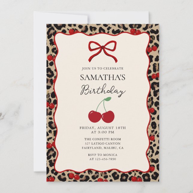 Coquette Leopard Cheetah Girl Birthday Invitation (Front)