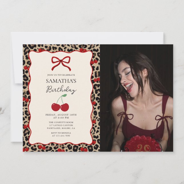Coquette Leopard Cheetah Girl Birthday Photo Invitation (Front)