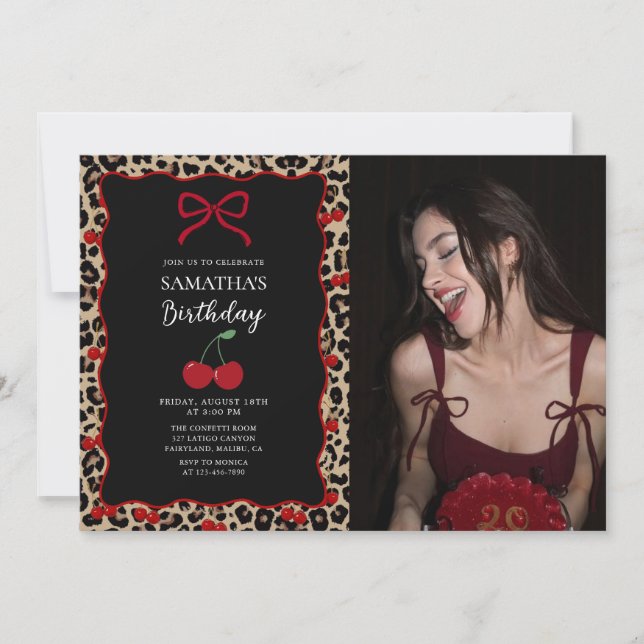 Coquette Leopard Cheetah Girl Birthday Photo Invitation (Front)