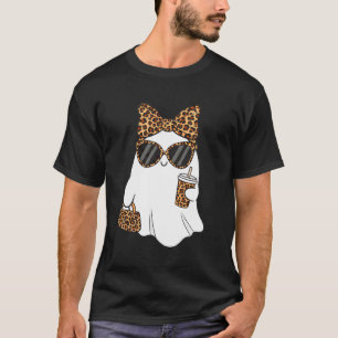 Coquette Leopard Ghost Coffee Boo Halloween Boujee T-Shirt