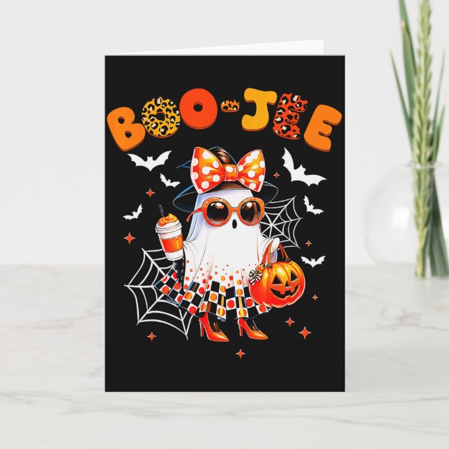 Coquette Leopard Ghost Coffee Boo-jee Halloween Bo Card (Front)