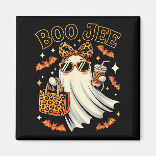 Coquette Leopard Ghost Coffee Boo Jee Halloween Bo Magnet