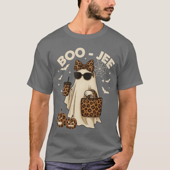 Coquette Leopard Ghost Coffee Boo JEE Halloween Bo T-Shirt (Front)