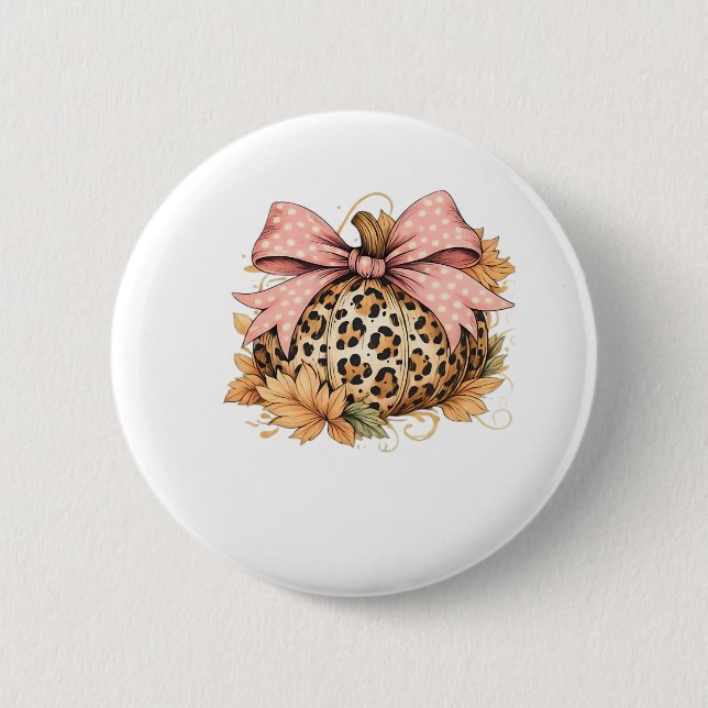 Coquette Leopard Pumpkin with Pink Bow – Glam Fall 6 Cm Round Badge (Front)