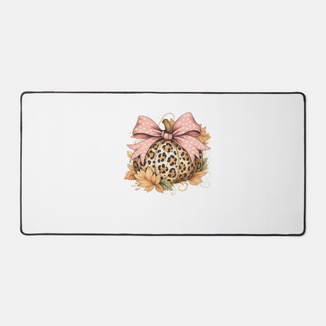 Coquette Leopard Pumpkin with Pink Bow – Glam Fall Desk Mat (Front)