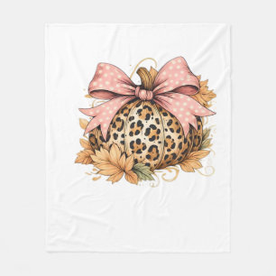 Coquette Leopard Pumpkin with Pink Bow – Glam Fall Fleece Blanket