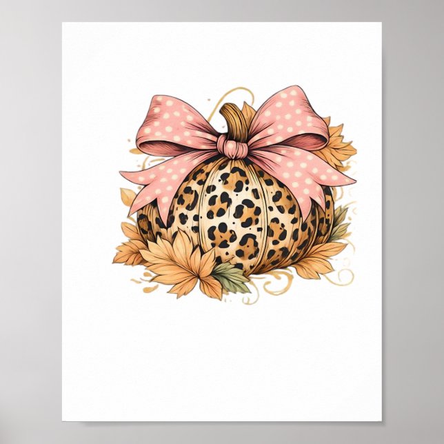 Coquette Leopard Pumpkin with Pink Bow – Glam Fall Poster (Front)