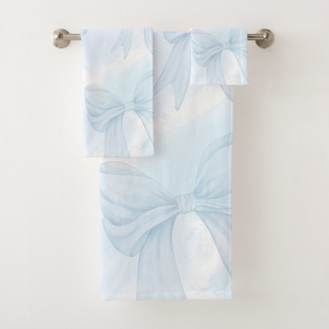 Coquette Light Blue Ribbon Bow Bath Towel Set (Insitu)