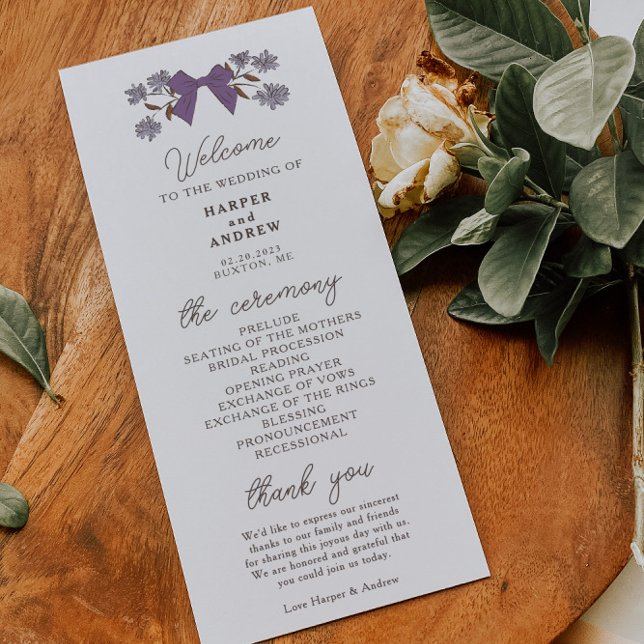 Coquette Lilac Bows Wedding Ceremony Program (Creator Uploaded)