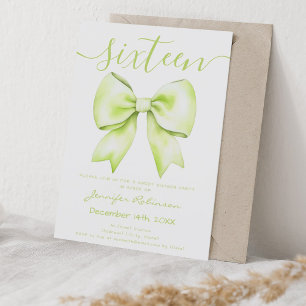 Coquette Lime Green Bow Sweet 16 Birthday Invitation