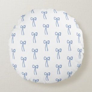 Coquette Little Bow Blue Grandmillenial Round Cushion